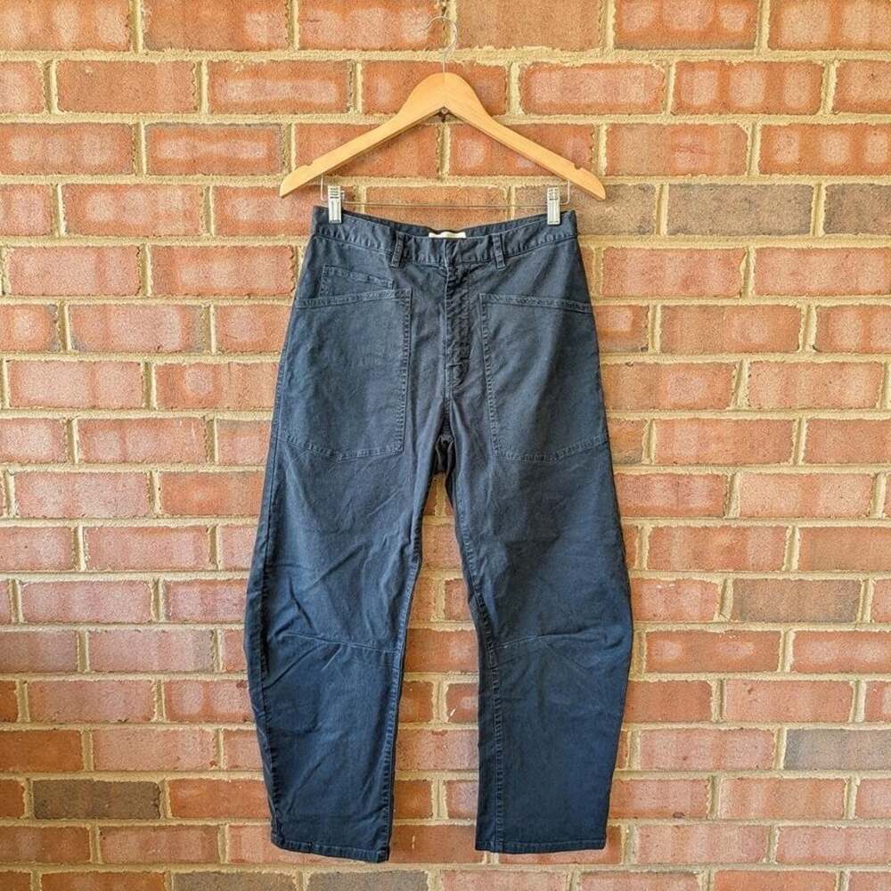 Nili Lotan Shon Cotton Bow Leg Barrel Pants Size 0 Carbon Dark Gray Cotton $390